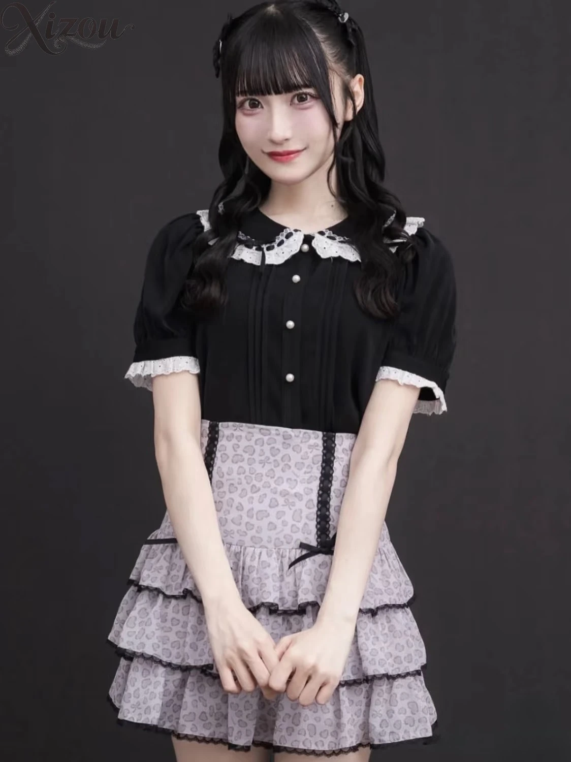 

2024 Японская блузка Kawaii Lolita с воротником Питера Пэна и оборками, пышными рукавами-пузырьками, рубашка JK с бантом 2024, весна-лето, рубашка Y2K (без этикетки)