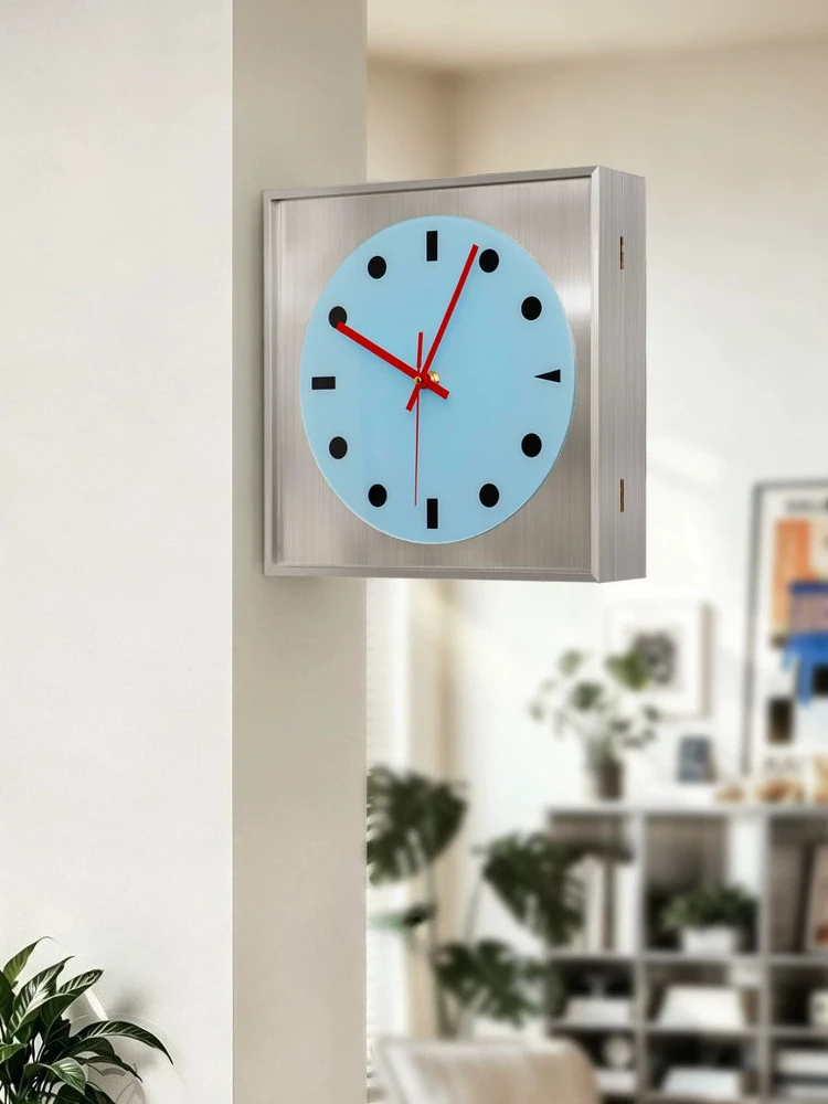 Stainless Steel Double-sided Wall Clock Bauhaus Style Living Dining Room Corner Decoration Silent Digital Clock Modern Design