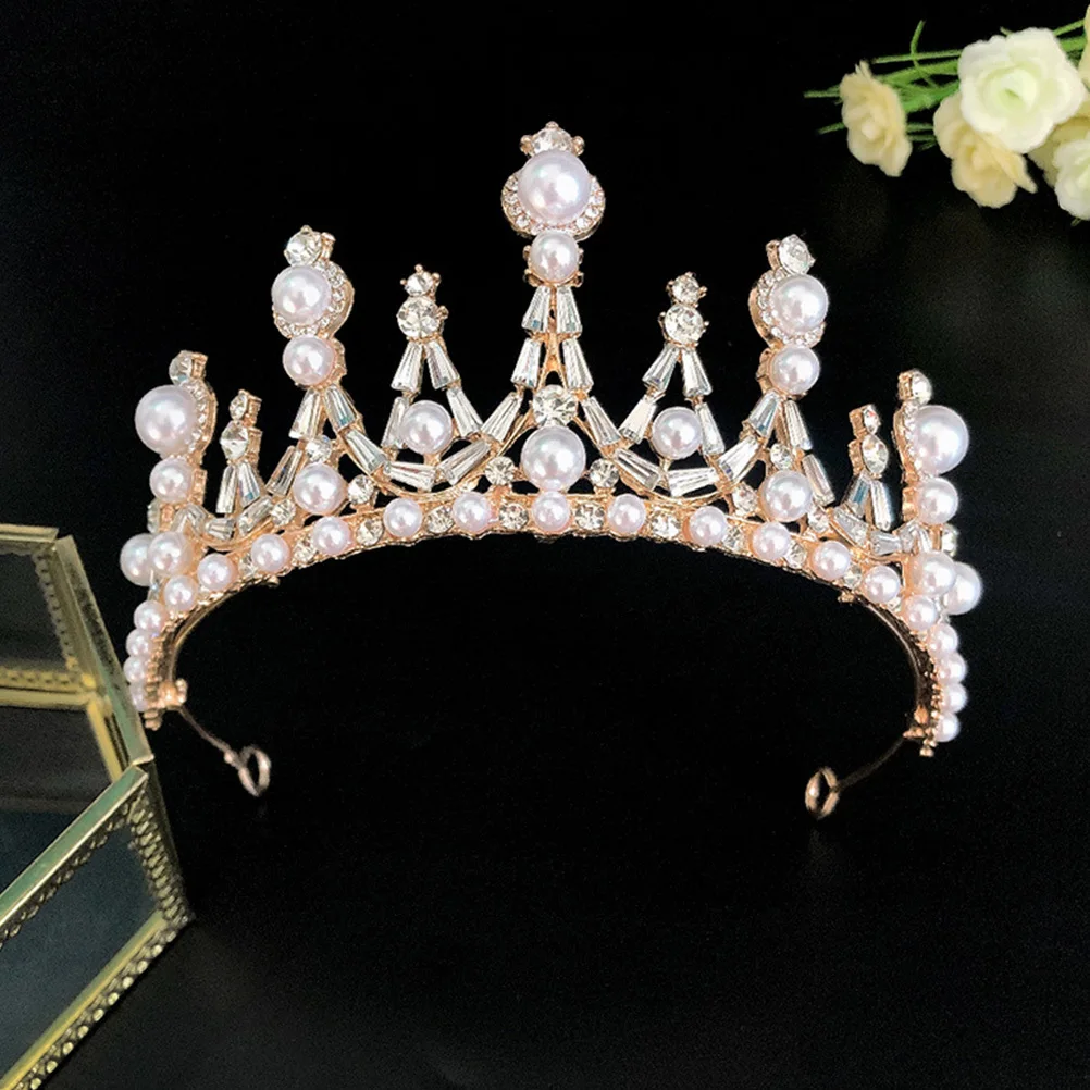 1 個パールブライダルクラウンバロックウェディングヘッドドレスエレガントな花嫁のヘアアクセサリーブライドメイドパーティーブライダルクラウンバロックヘッドドレス