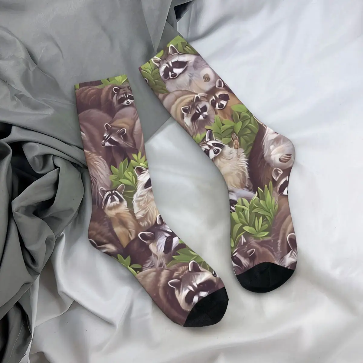 Vintage Funny Men's Socks Vintage Raccoon Cute Animal Hip Hop Seamless Crew Sock Gift Pattern Printed