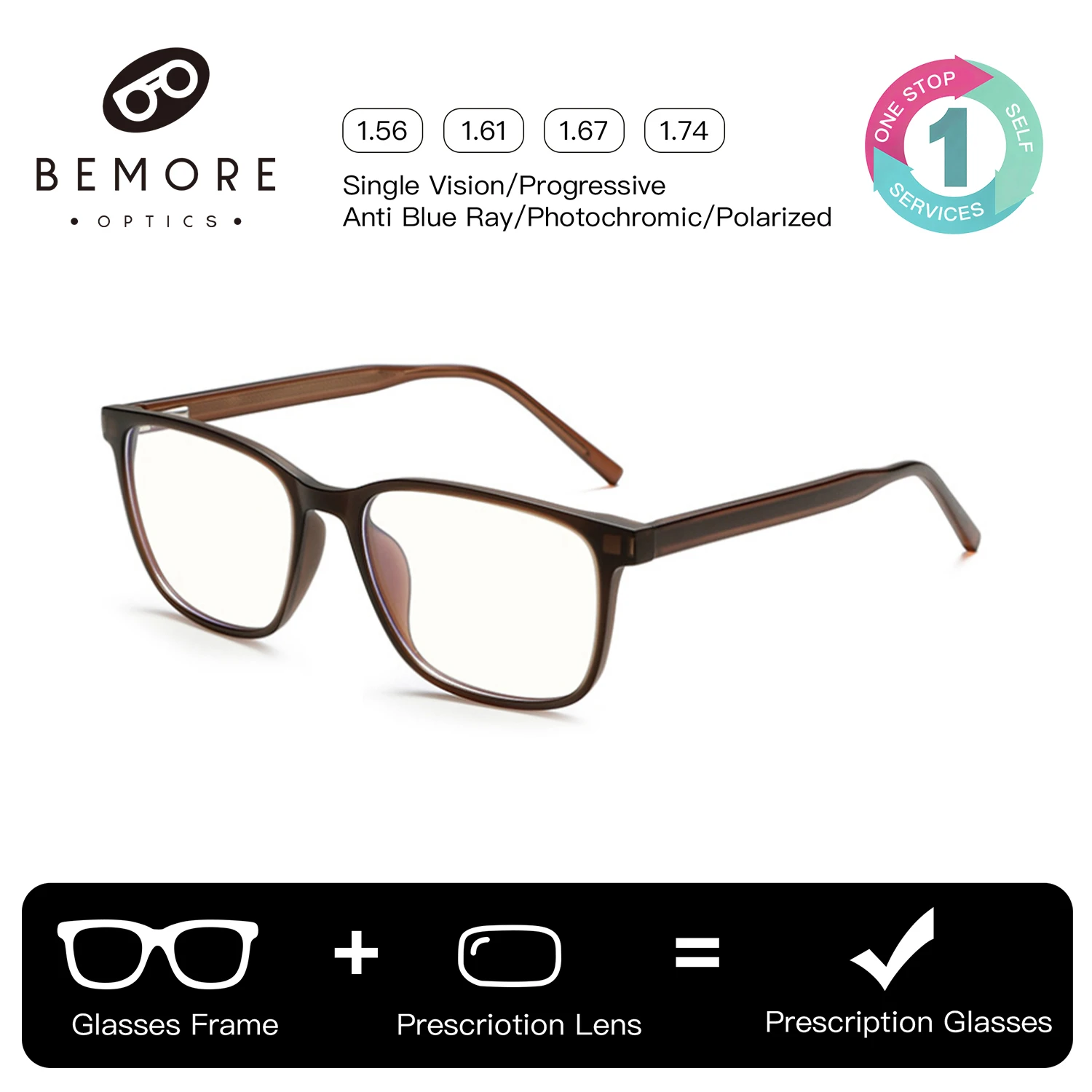 

BEMORE Square Acetate Clip on Prescription Glasses to Graduate for Women Polarized UV400 Magnetic Optical Glasses