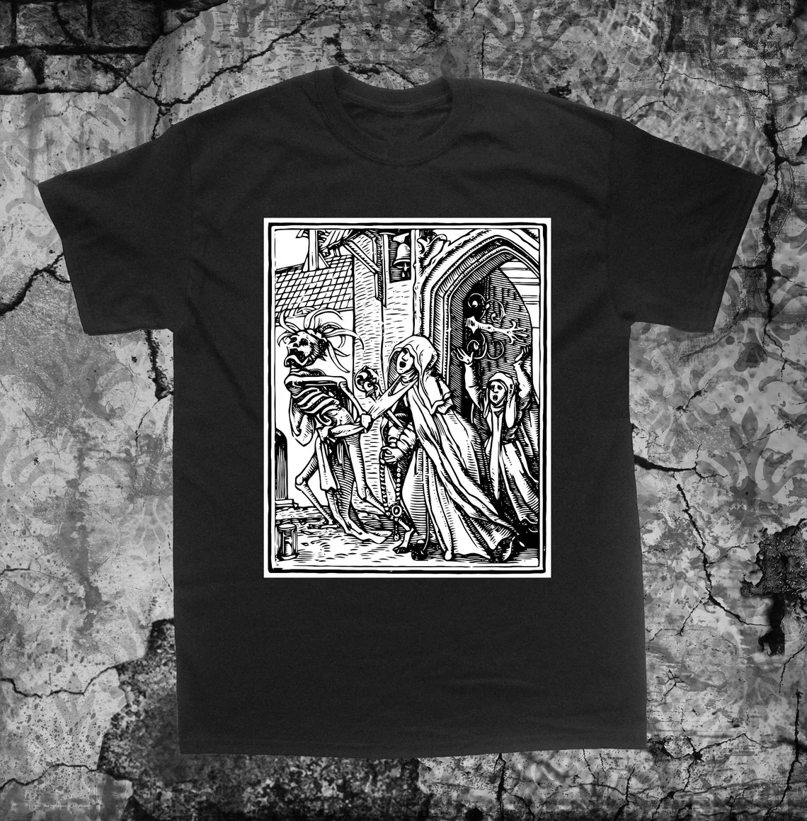 Memento Mori Shirt Hans Holbein Dance of Death Remember Skull Occult Gothic Skeleton Medieval Evil 100% Cotton Plus Size Tops