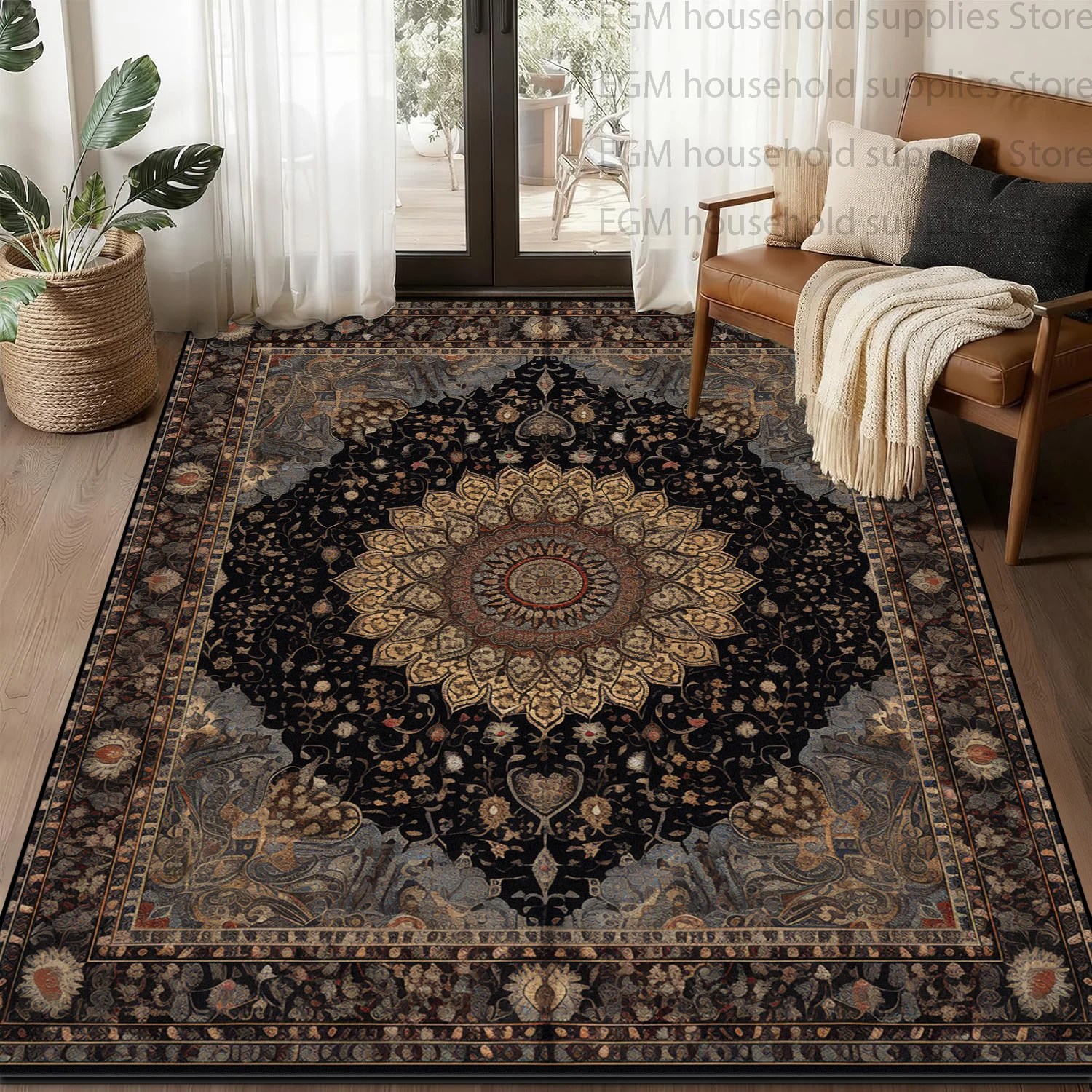Vintage Persian Medallion Carpet Soft Large Area for Living Room Decor Retro Bedroom Rugs Anti‑slip Washable Lounge Floor Mats