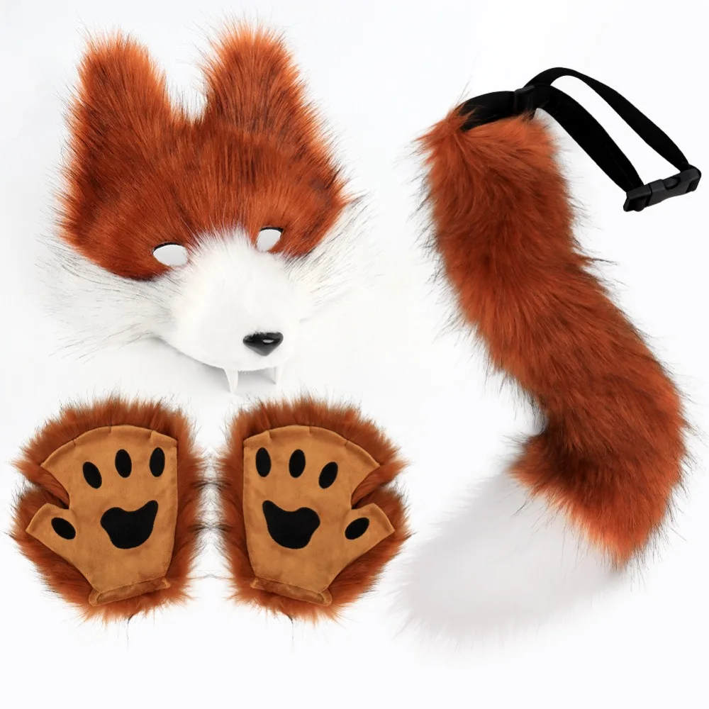 Simulation Wolf Mask Set Wolf Tooth Three-dimensional Cospaly Beast Tail Plush Tail Halloween Dance Party Props Accessories