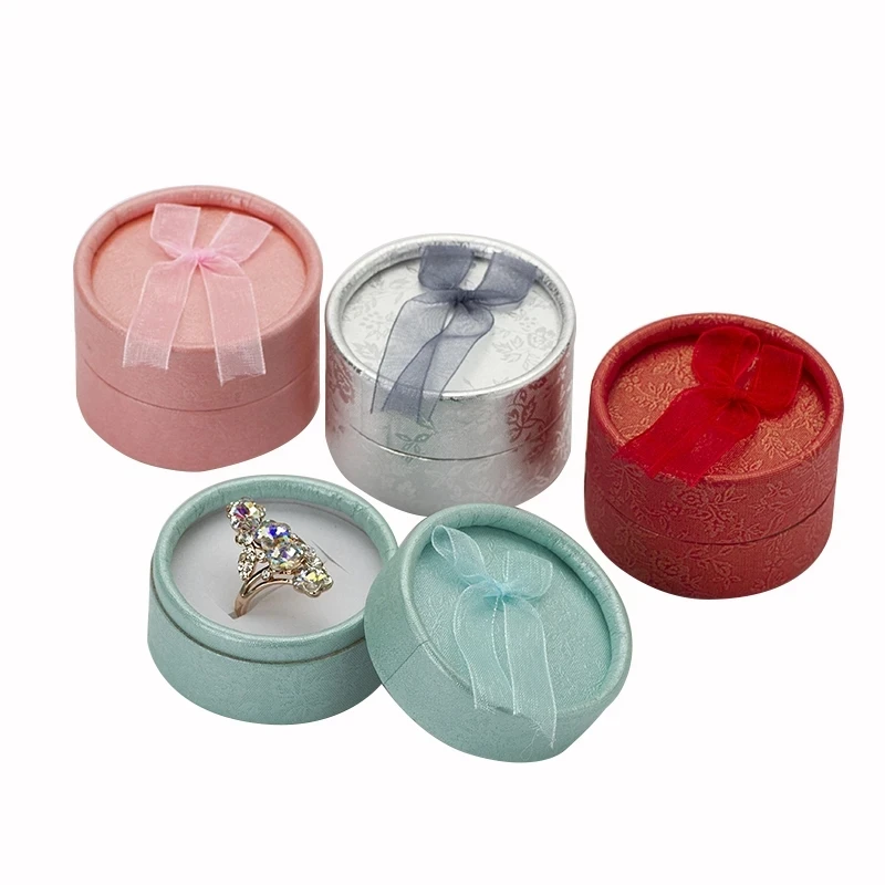 Wholesale Paper Round Ring Earring Gift Box for jewelery Boxes Packing Display Holder Carrying Cases Factory Sale Small Silver