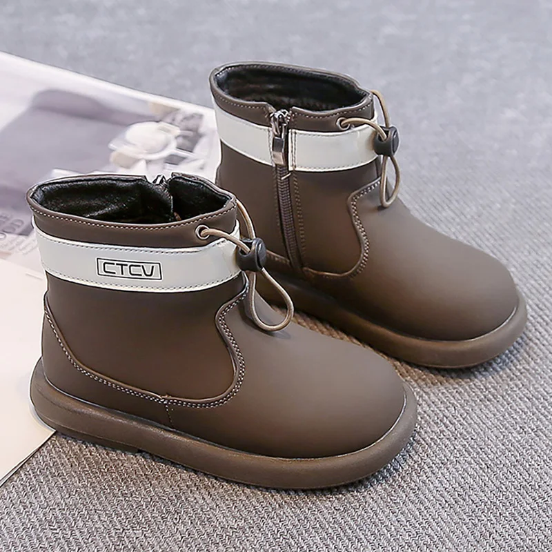 

Зимние зимние сапоги для детей, непромокаемые детские плюшевые ботинки из искусственной кожи для подростков, зимняя хлопковая обувь, толстые теплые ботинки из искусственного меха