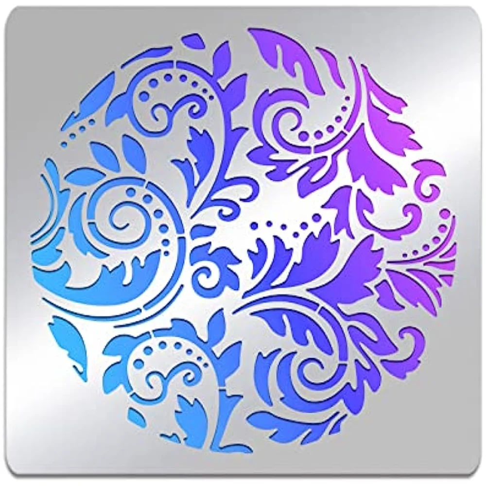 

Floral Pattern Stainless Steel Stencil Templates 6x6inch Reusable Drawing Journal Stencil for Painting on Wood Furniture Crafts