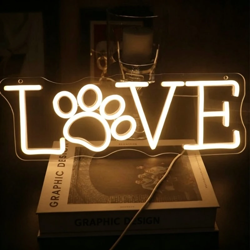 

Неоновая вывеска с отпечатком лапы, светодиодный настенный декор теплого белого света, украшение для любителей домашних животных для дома, спальни, детской комнаты, идеальный подарок для владельцев собак и кошек