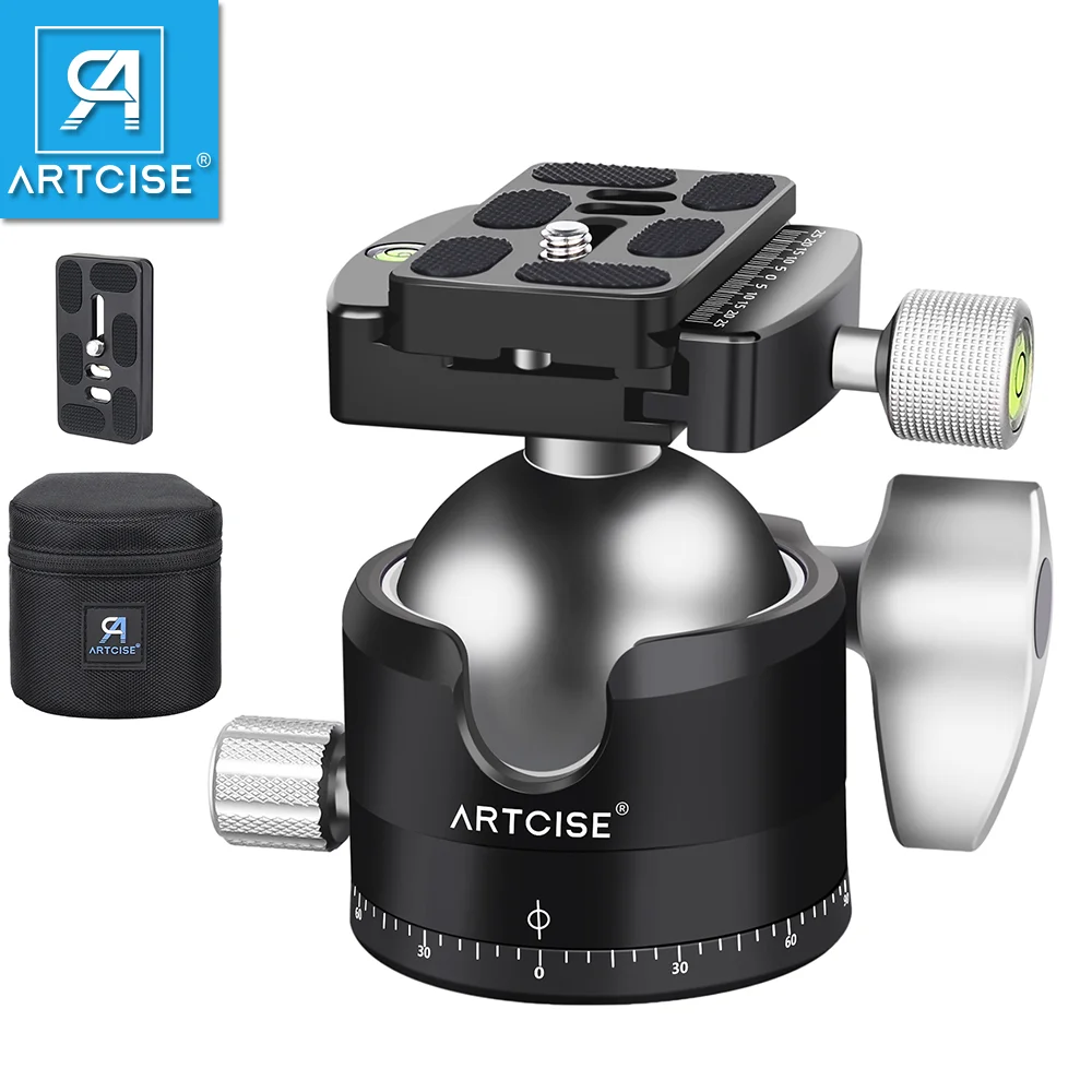 ARTCISE EB56 Low Profile Tripod Ball Head, 56mm All Metal CNC 360° Panorama Ball Head for Digital SLR Cameras Max Load 40kg