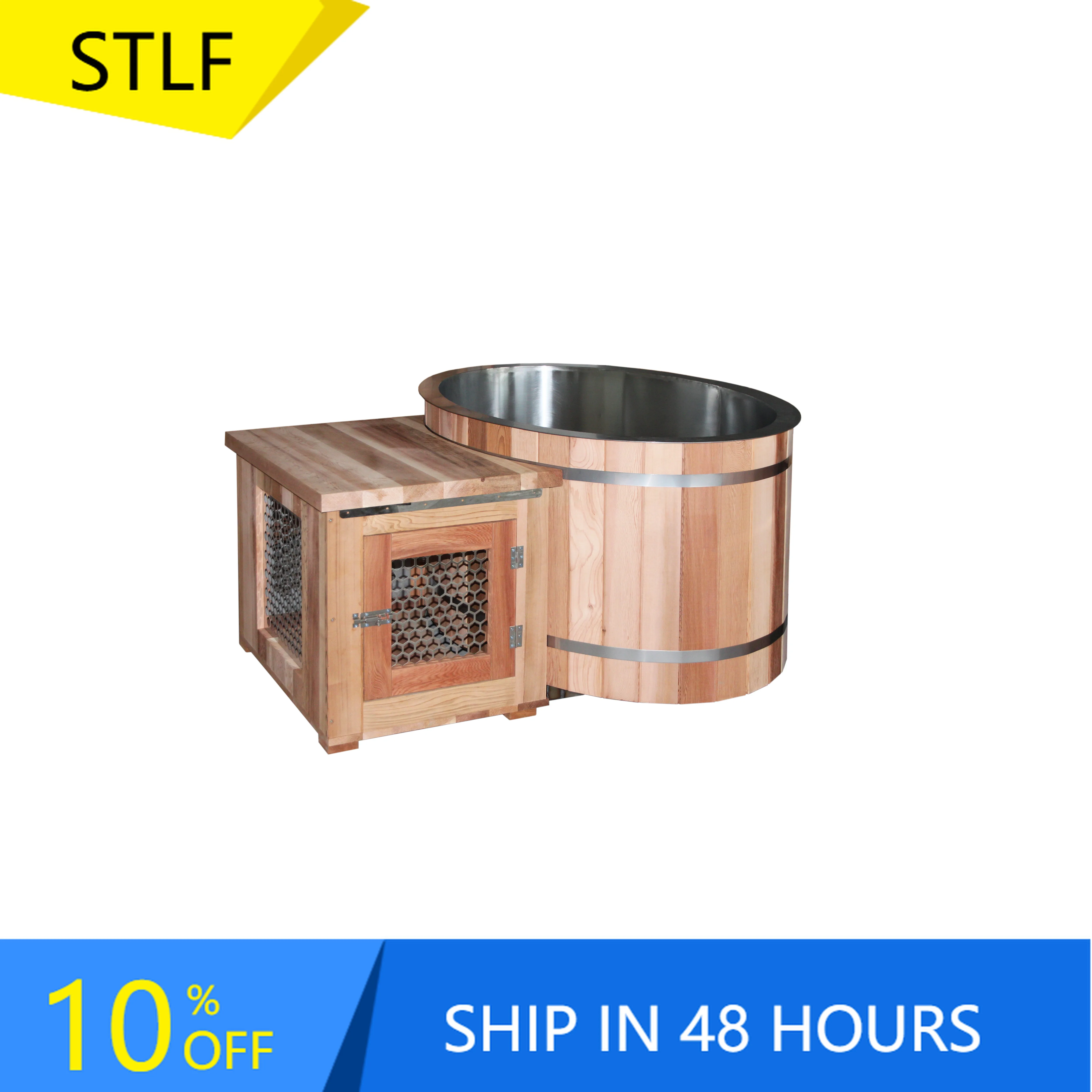 STLF핫 세일 야외용 레드 시더 타원형 아이스 버킷 스테인리스 스틸 라이너 냉수 침수 회복용 아이스 배스 (냉각기 포함)