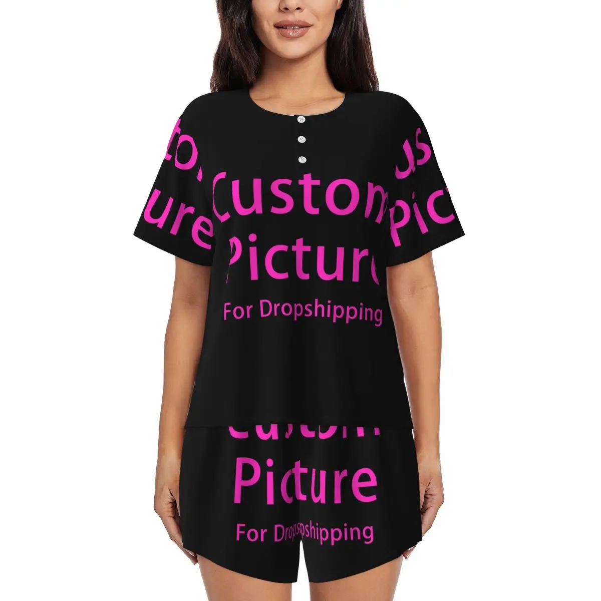 Custom Personalized Custom Photo Logo Pajama Sets for Women 2 Piece Customized DIY Print Short Sleeve Pjs Shorts Sleepwear