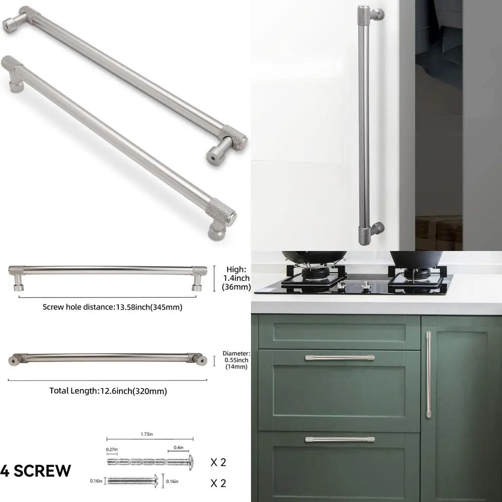 

Ручки кухонного шкафа 12-3/5 дюймов, матовый атласный никель, ручки с накаткой, серебряные ручки для ящиков, фурнитура