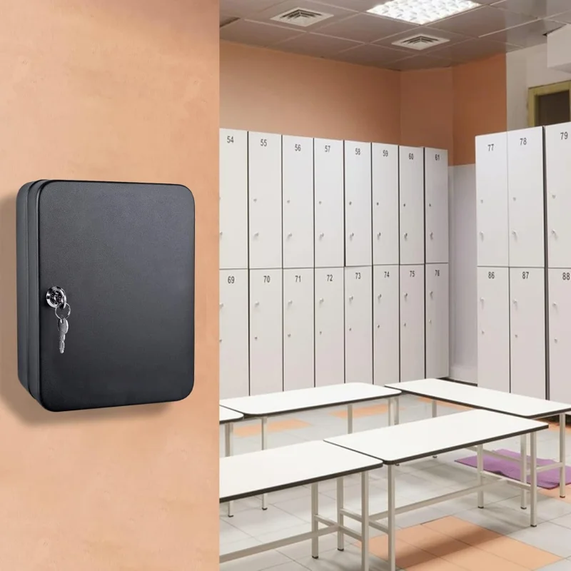 Key Cabinet Wall Mount, 48 Hooks & Tags, Storage Key Lock Box, Steel Security Locking Key Management Organizer