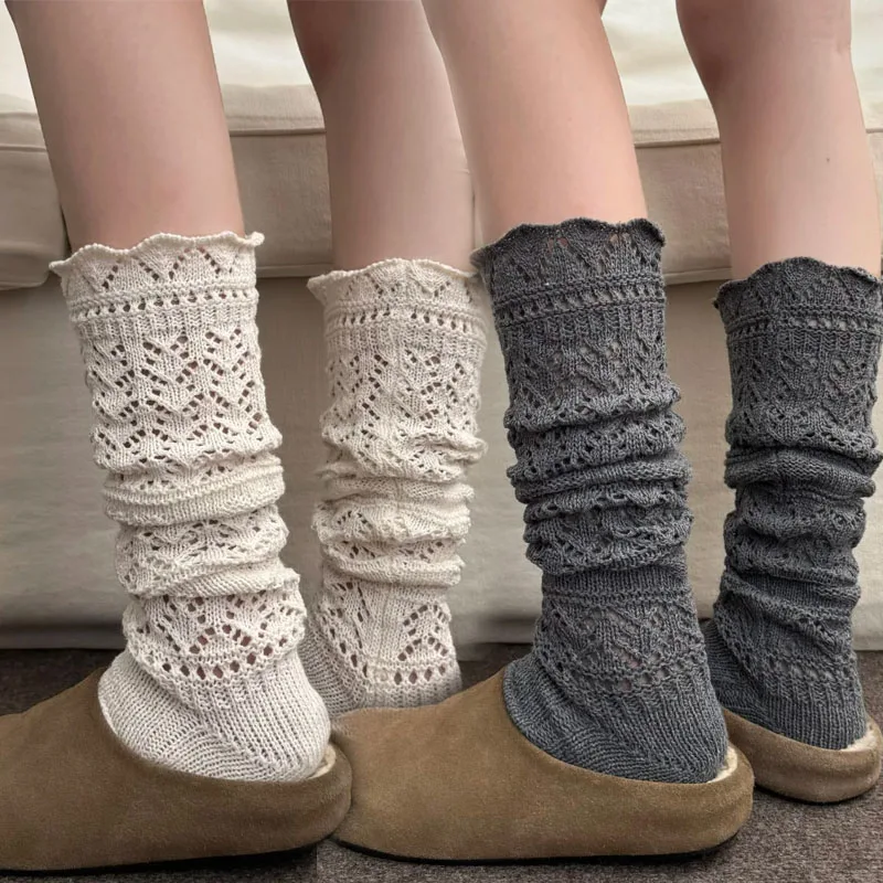 

Элегантные полые вязаные длинные носки-трубочки для женщин, теплые милые зимние хлопковые сапоги до колена в стиле ретро, носки, домашние чулки до икры