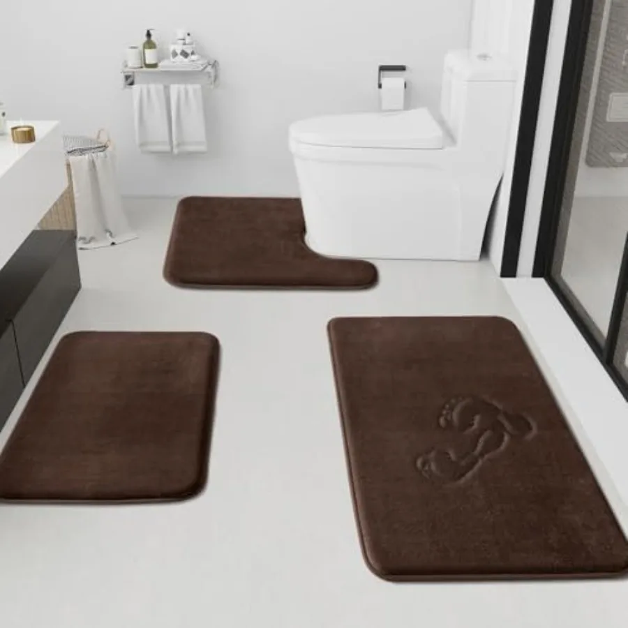 

Bathroom Rugs Sets 3 Pcs, Non-Slip and Quick Dry Bath Mat Set, Ultra Soft Velvet Bath Rugs for Bathroom, Toilet and Shower Floo