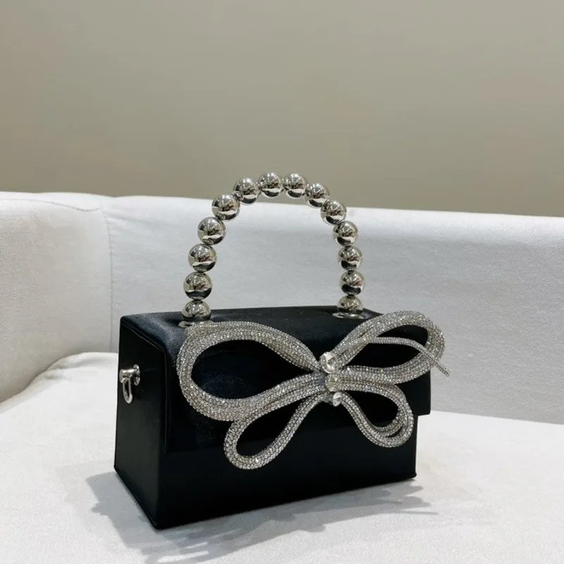 2023 Rhinestone Butterfly Chain Satin Box Handbags Women Boutique Crystal PU Evening Clutch Purses And Handbags Wedding Party