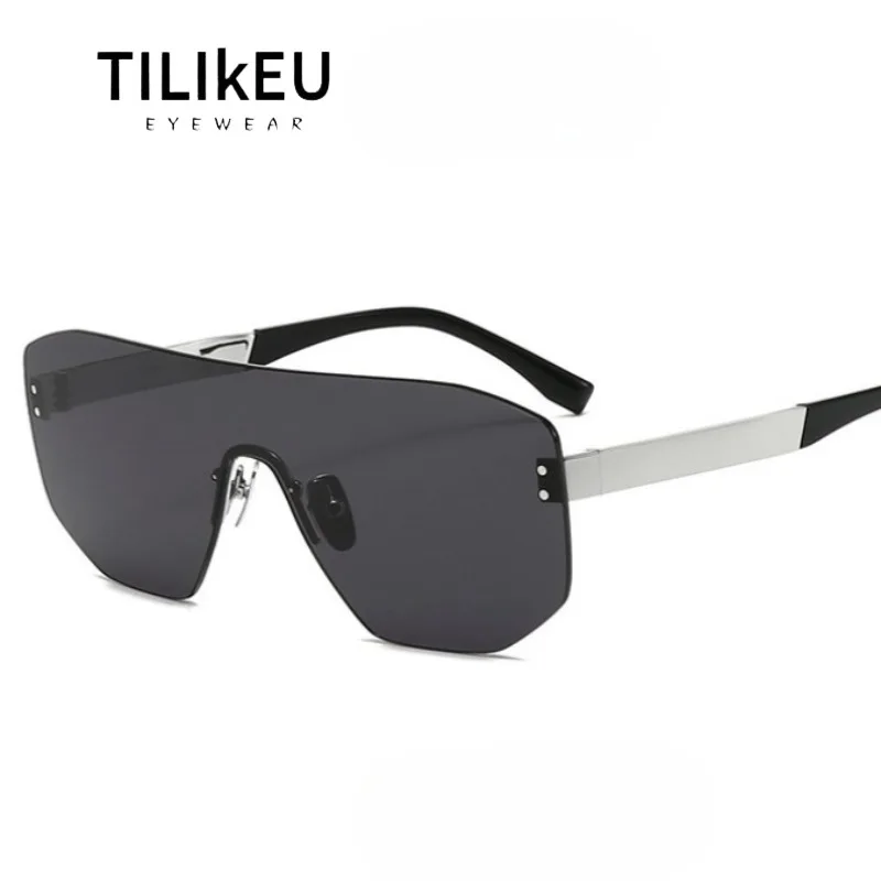 New Men Cycling Panoramic Rimless Dustproof Waterproof Polarized Sunglasses Quality Pure Titanium Square Sports Sunglasses UV400