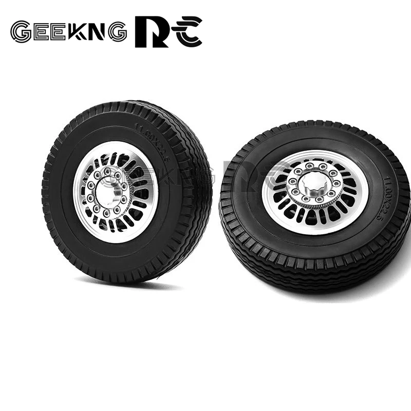 

2 pcs Tamiya Wheel Tires Complete Set Metal Front Wheel Hub Rubber Tyre for 1/14th RC Tractor Truck Car Parts