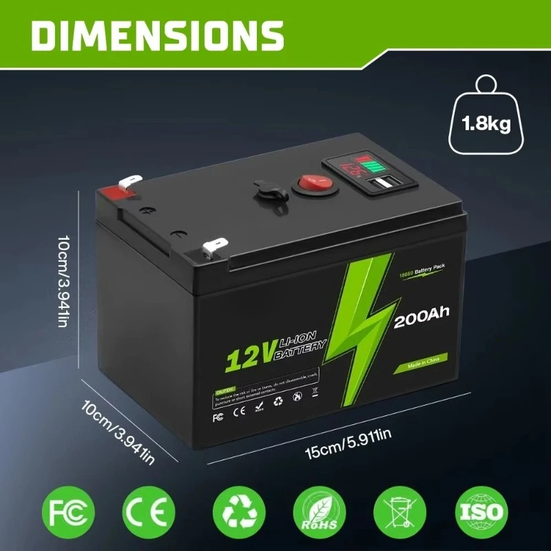 12V 200Ah High Performance 18650 Battery Built-in BMS Multi-protection Solar Energy Storage Emergency Backup Power Battery