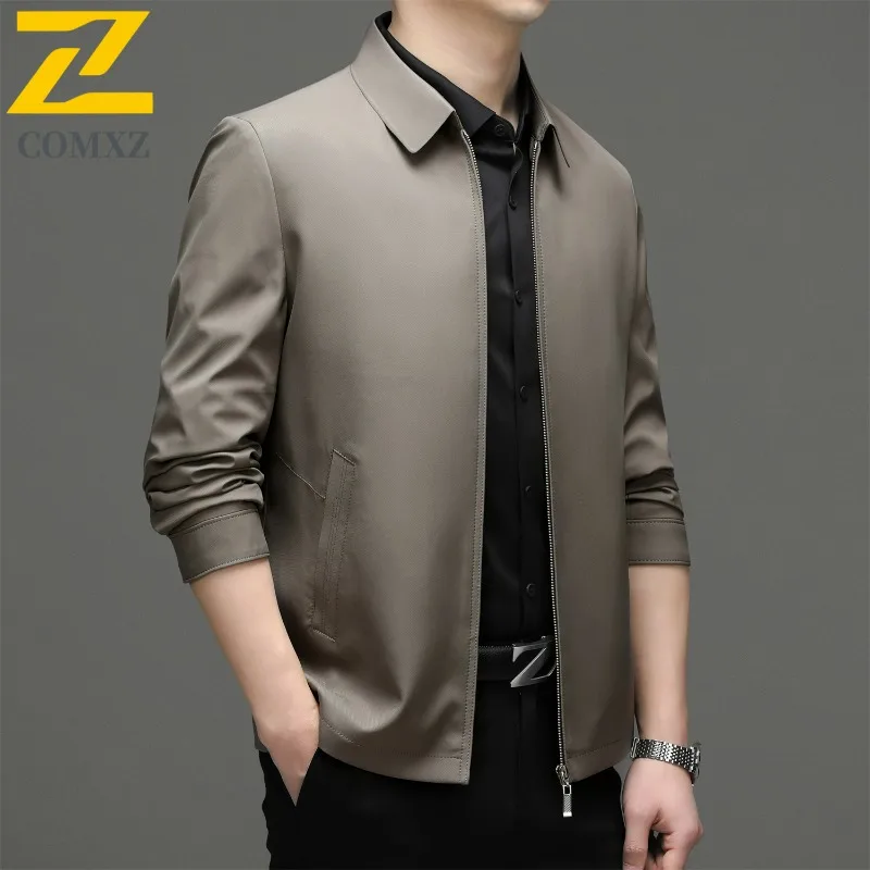 

Big Size Jacket Mens 2025 New Autumn Fashion Classic Notch Collar Business Casual Jackets Loose Fit Windproof Lightweight Coat