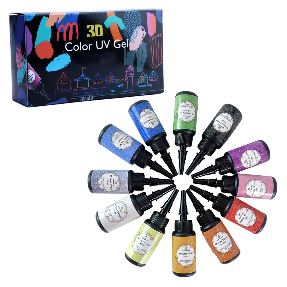 12 Colors UV Epoxy Resin, 3D Color Curing UV Resin Gel Pen, Low Odor Hard Resin, 10ml/0.34oz Per Bottle view 2