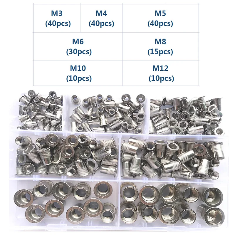 Flat Head Blind Rivet Nut Aluminum Stainless Steel Rivnut M3 M4 M5 M6 M10 M12 Carbon Steel Threaded Inserts for Housings Panels