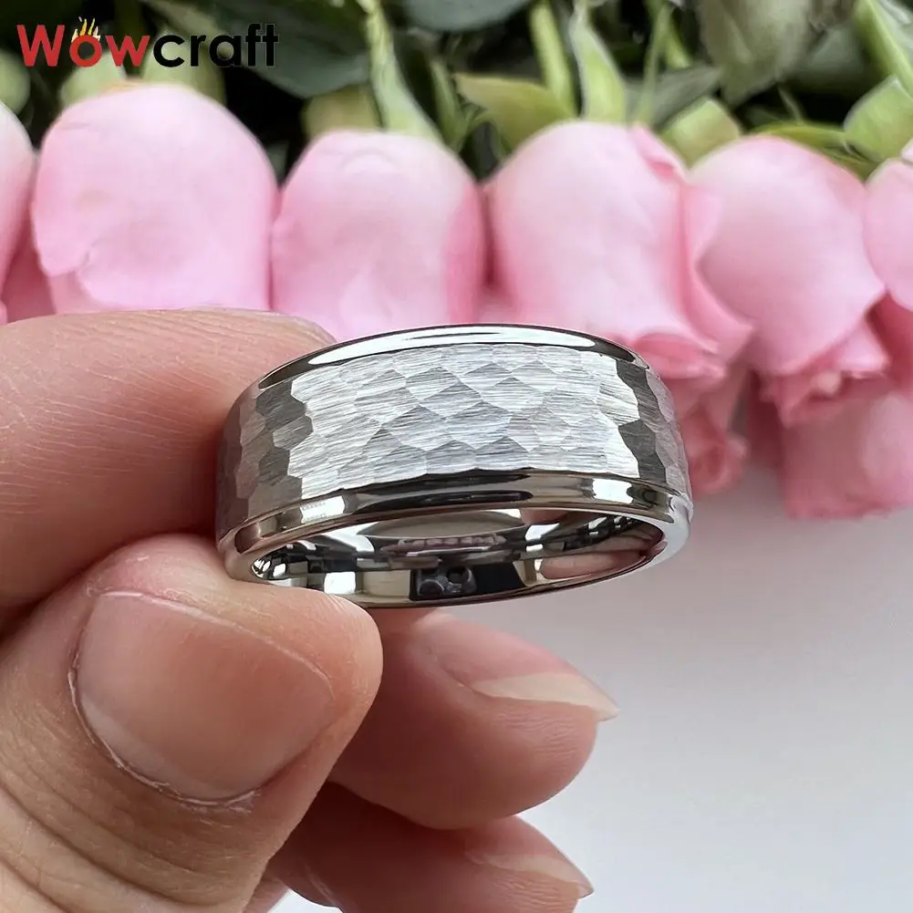 Hammered Tungsten Carbide Ring for Men Women Fashion Engagement Wedding Band