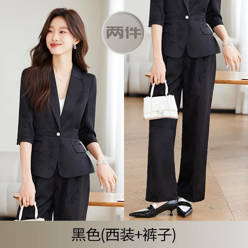 Colore champagne Primavera Estate Autunno Nuovo blazer professionale casual con maniche a tre quarti con colletto piccolo e pantaloni Two-Pi