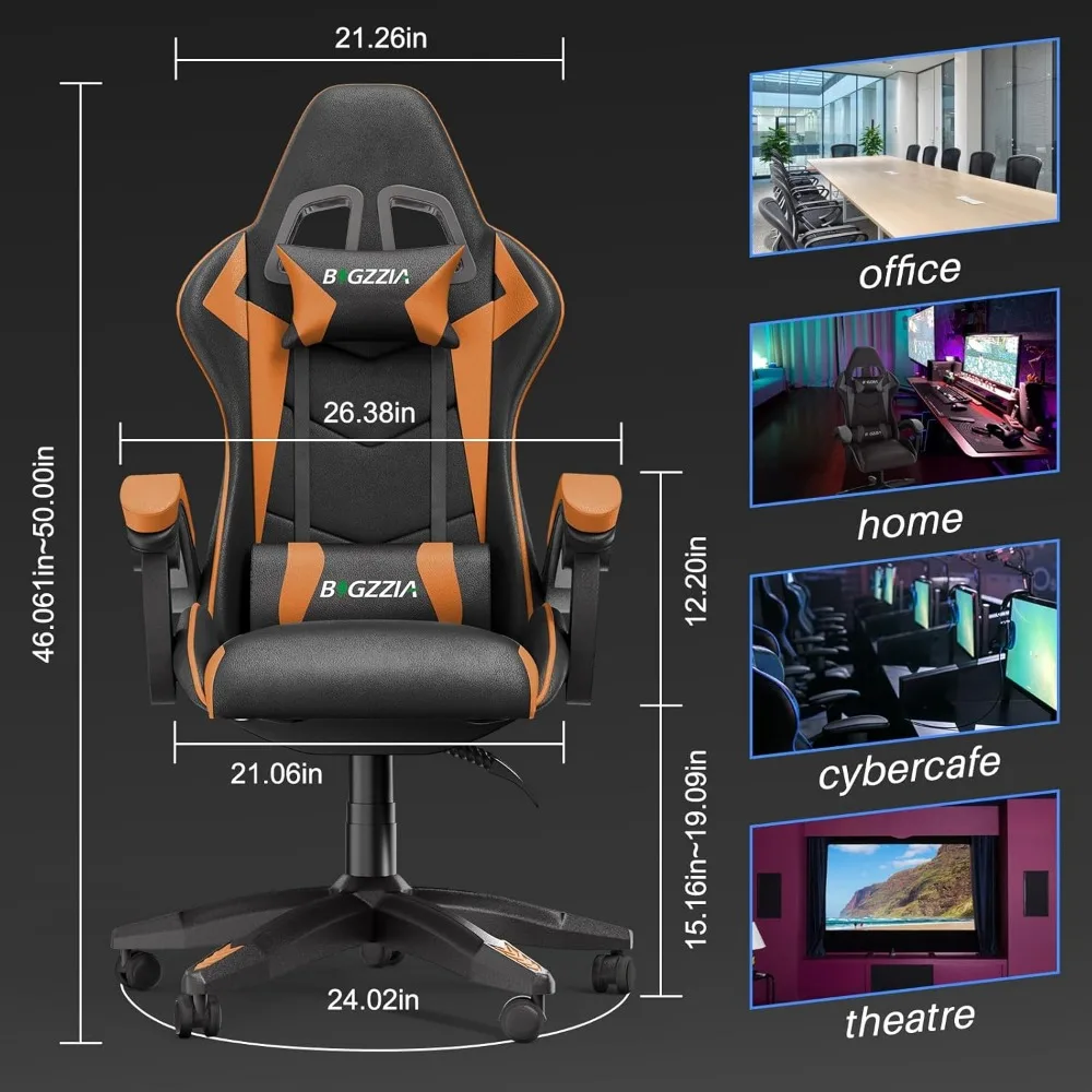 Gaming Chair, Ergonomic Chairs with Pillow and Lumbar Support,Racing Style Height Adjustable Computer Chair with360°-Swivel Seat