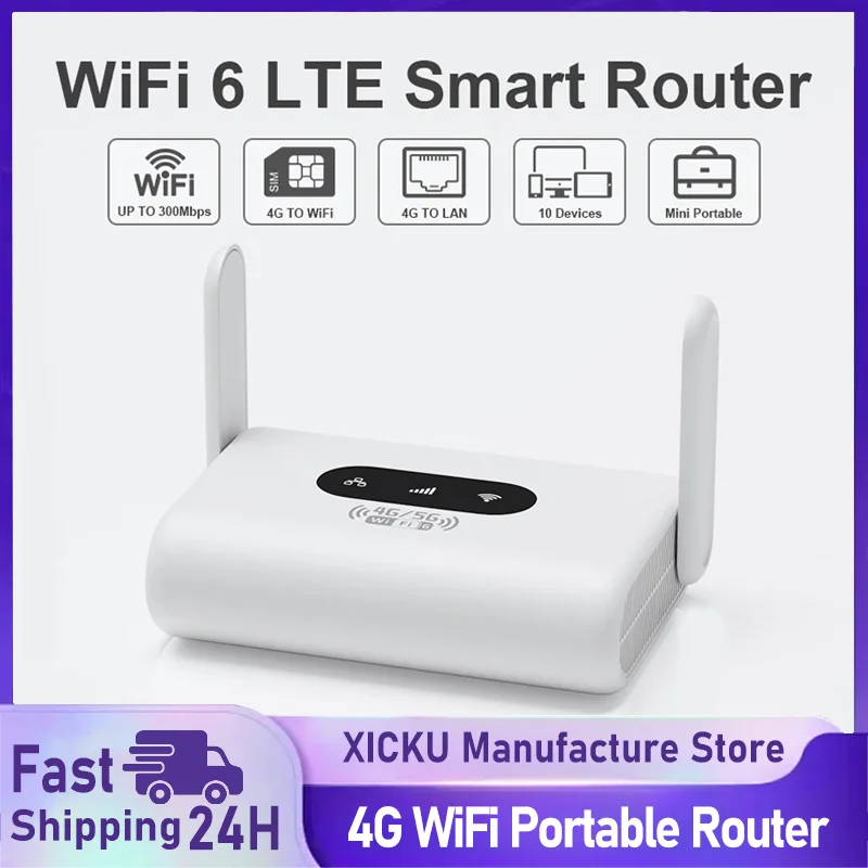 

Маршрутизатор Wi-Fi6, маршрутизатор 4G LTE, модем 300 Мбит/с, портативный маршрутизатор 4G Wi-Fi, совместимый с SIM-картами 5G безконтракт, Plug and Play