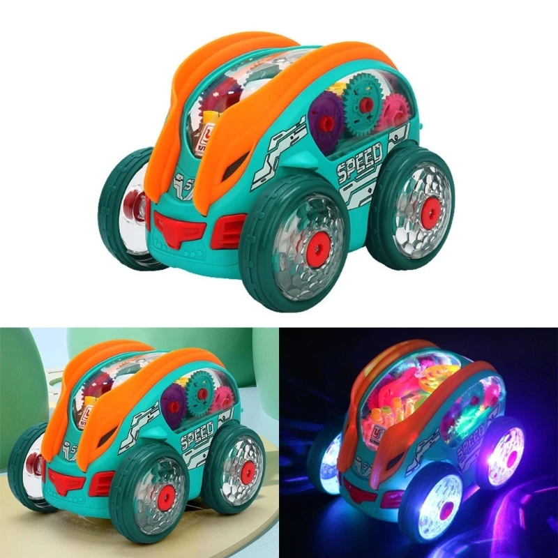 Clear Car Electric Rotating Stunt Car Toy Car Music and Light Led Lighting Children Toy Boys Girls Birthday Gifts