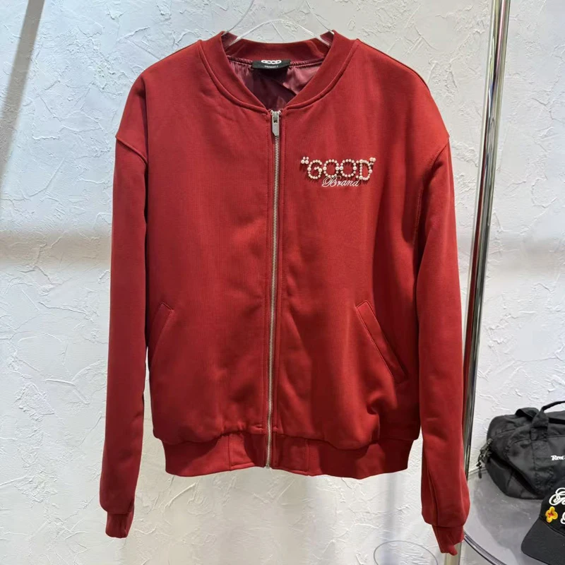 

Korean Style Ribbed Collar High Quality GOOD Jacket Original Tag Loose Casual All-match GOODBRAND Zipper Cardigan Baseball