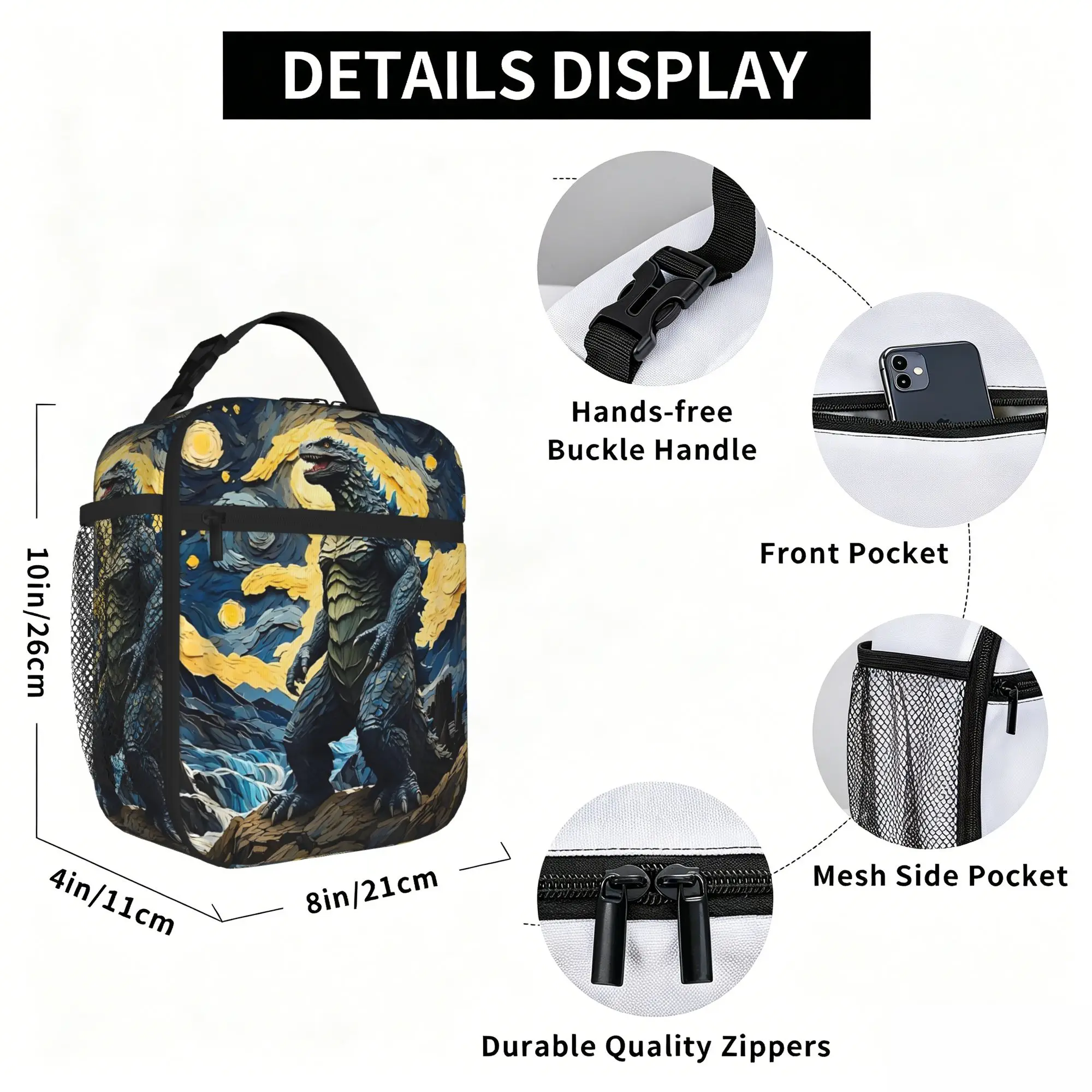 Kaiju Monster G-Godzillas Thermal Insulated Lunch Bag for School Anime Portable Food Container Bags Cooler Thermal Lunch Box view 5