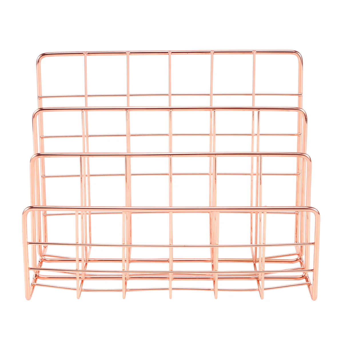 Bookshelf Office Desktop Rose Gold Metal Book Block Three Layer Desktop Magazine Shelf Book Holder