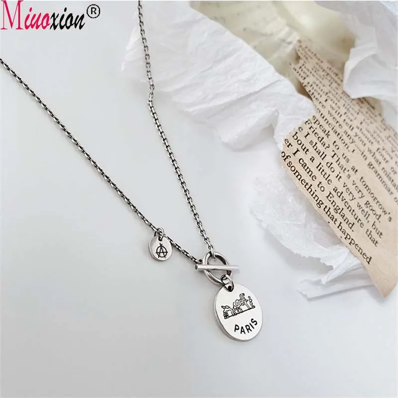 Miuoxion Retro 925 Stamp Round Card OT Buckle Letters Necklace Personality Party Jewelry Fashion For Women Feature Charm Gift