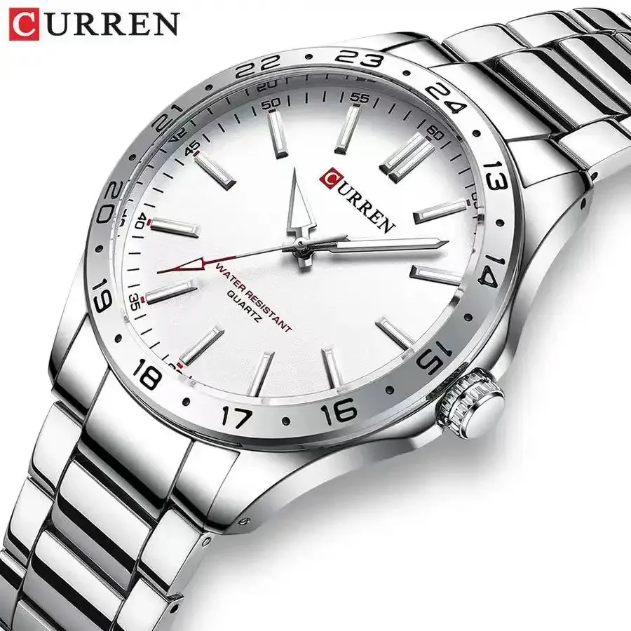 CURREN Men\'s Fashion Ultra-Thin Watch Simple Men\'s Business Stainless Steel Quartz Watch Casual for Business Men\'s Watch White