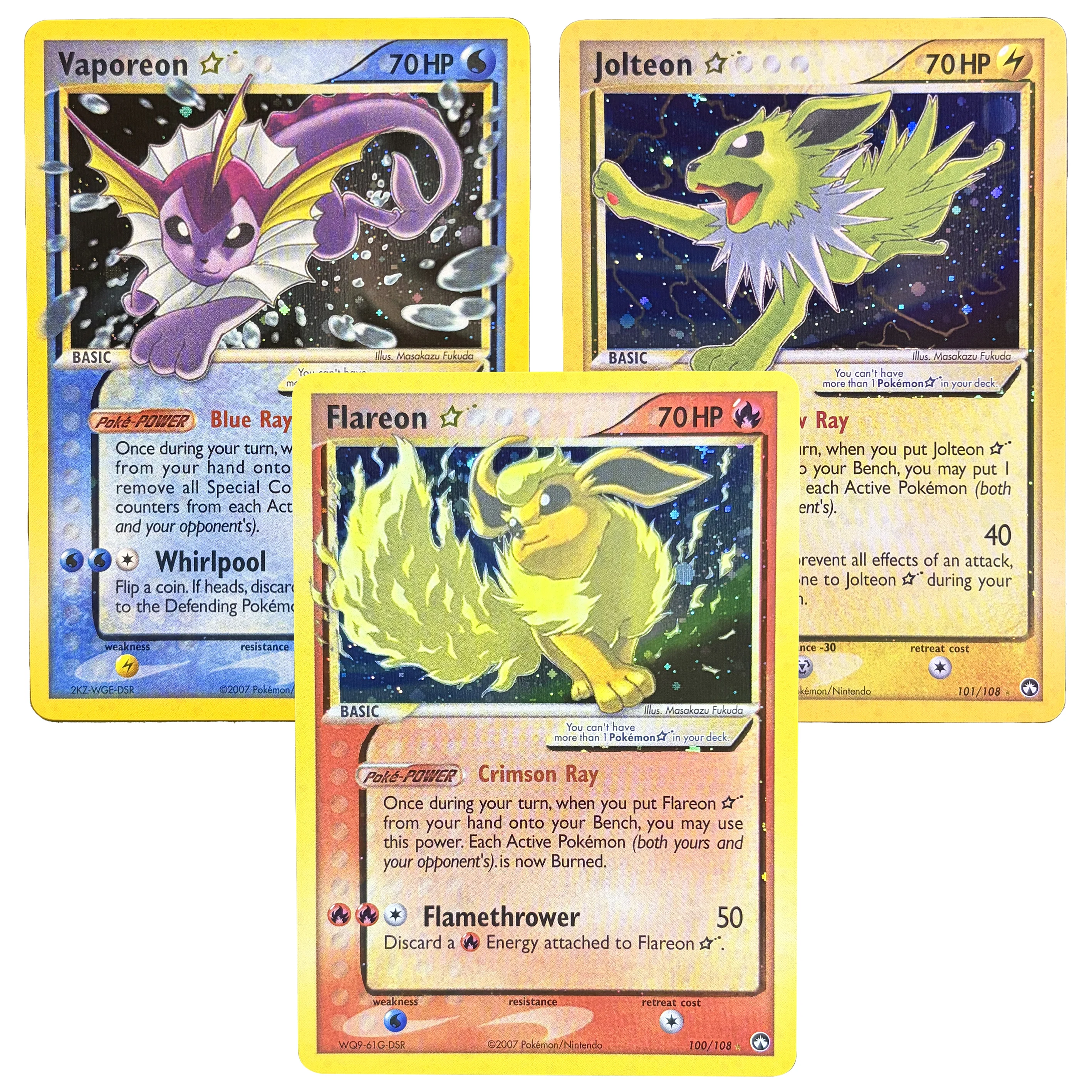 

PKM Power Keepers (PK)&Black Star Promos Collection Card Flareon/Jolteon/Vaporeon Gold Star PTCG Super Rare Game Proxy Card