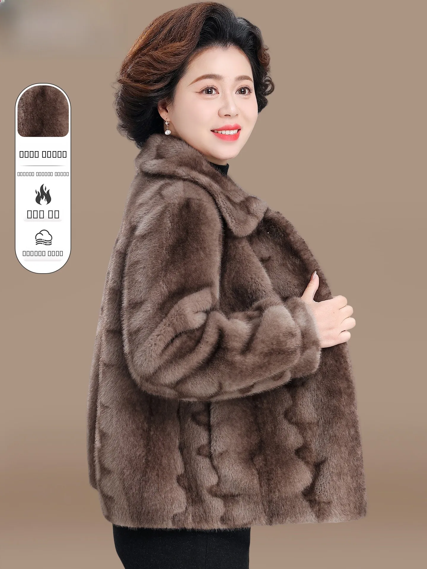 

Ele Mink Velvet Coat Women's Faionable Warmth Long Pants Sle Single-Breasted Flap Collar Thi Winter Outerwear