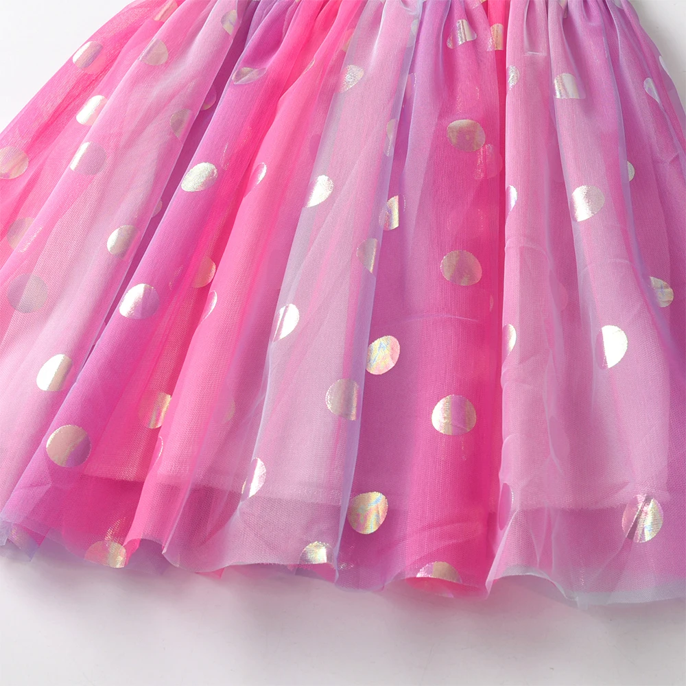 DXTON Herbst-Kleider für Kinder, Einhorn-Motiv, gepunktet, Netzstoff, Prinzessinnen-Tutu-Kleid, für Kleinkinder, Urlaub im Freien, langärmelig, Mädchenkleidung, 3–8 Jahre – Detail 7