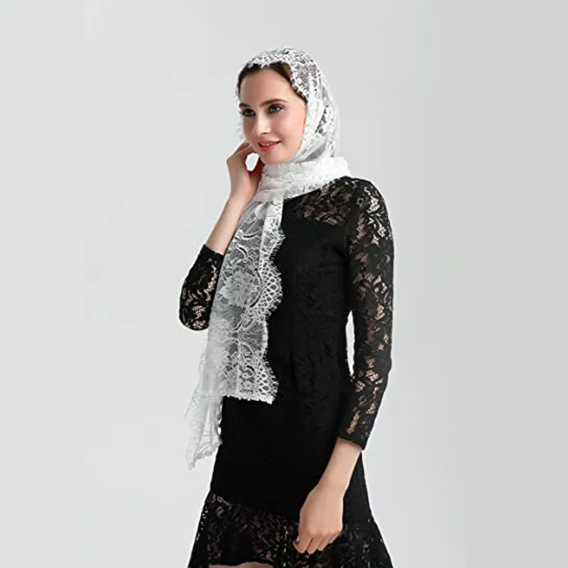 Xale de Igreja para Mulheres, Véus Católicos, Lenço, Véu Cristão, Mantilla Espanhol, Véus de Capela para Casamento, Cobertura para Noiva