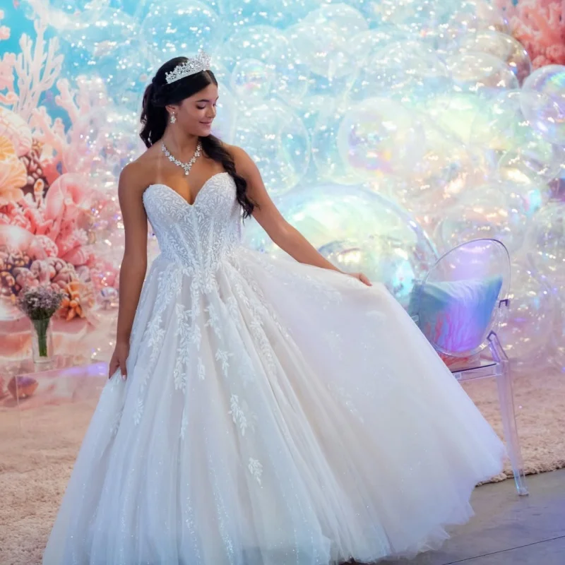 Simple White Sweetheart Ball Gown Decal Lace Wedding Dress With Decoration A-line Bridal Gowns Customized