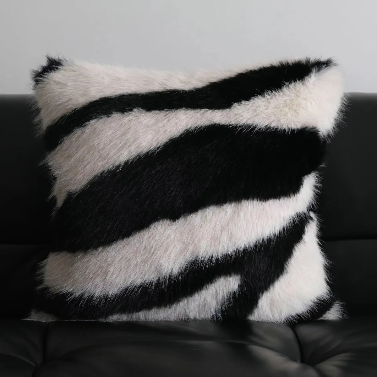 Nordic Ins Style Faux Mink Fur Cushion Cover Black White Striped Fluffy Pillow Cover Sofa Home Decor Pillowcase No Insert