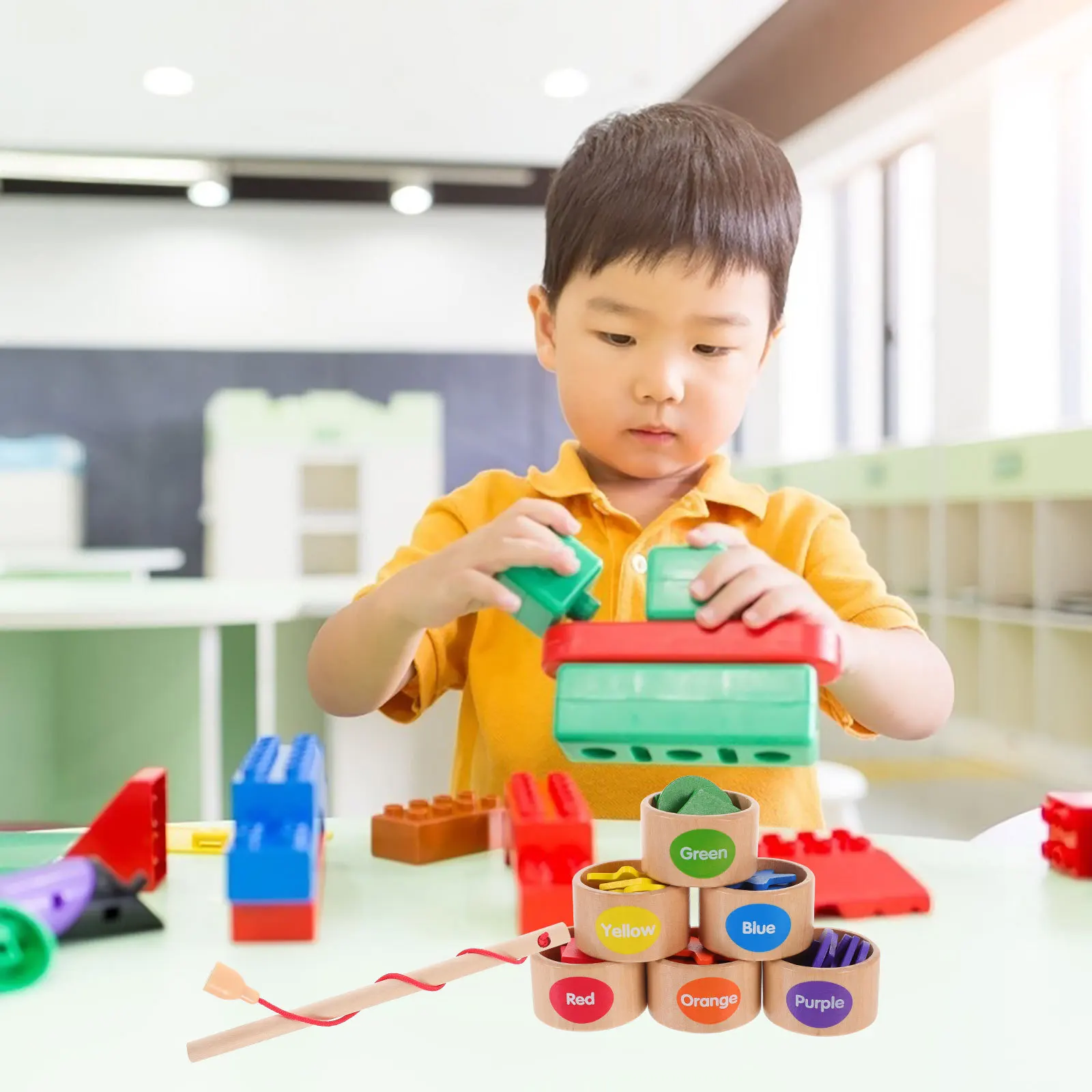 1 Set Formensortierbecher für Kinder, passende Box, Holz-Lernpuzzle für Kleinkinder, Feinmotorik, Farberkennung, Entwicklungsförderung