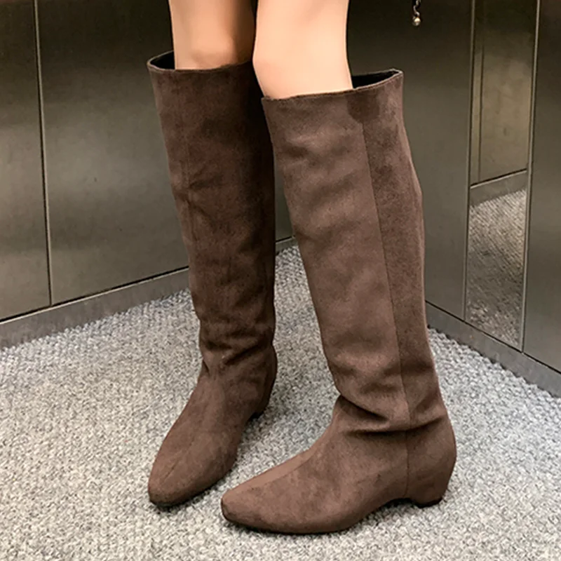 

High Boots for Women Heeled Suede Knee High Shoes 2025 Winter Fashion Chelsea Boots New Trend Comfort Dress Walking Mujer Botas