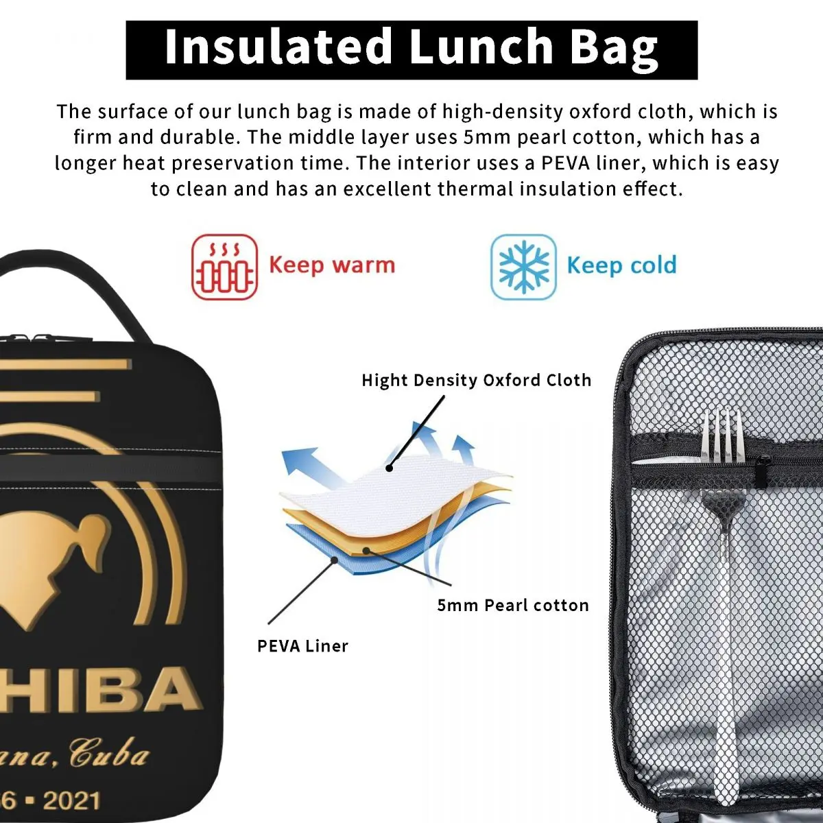 Cuban Cohiba Cigars Insulated Lunch Bag for Women Waterproof Thermal Cooler Lunch Box Kids School Children