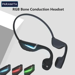 PARAMITA RGB Light Bone Conduction Headset Wireless Bluetooth Headphone with MIC BT 5.3 IPX7 Waterproof for Sport Night Running