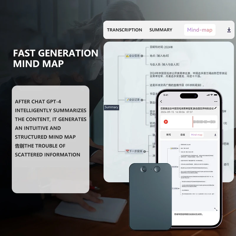 Newest AI ChatGPT-4 App Phone Call Activated Voice Recorder Transcribe Summarize Language Translation Smart Magnet Dictaphone