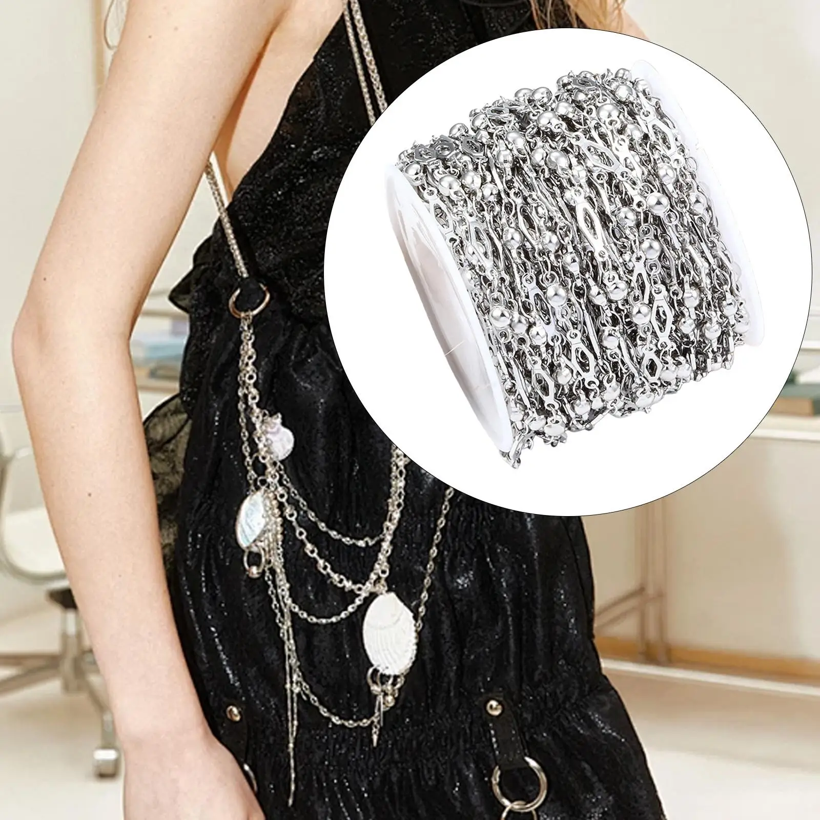 

Цепочка-ролл из бусин-шариков, ширина 3,6 мм, универсальная, стильная, для украшений