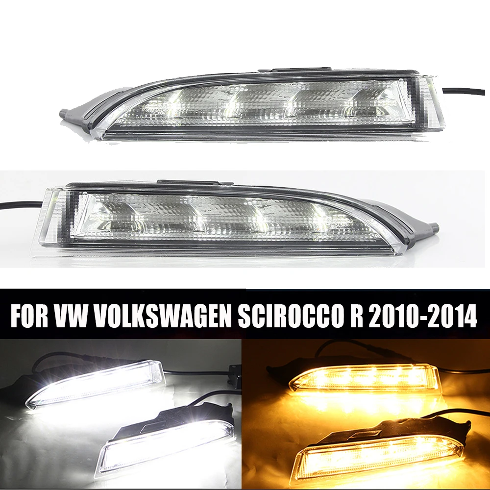 

Car LED DRL Daytime Running Light White Fog Lamp Yellow Turn Signal For VW Volkswagen Scirocco R Line 2010 2011 2012 2013 2014