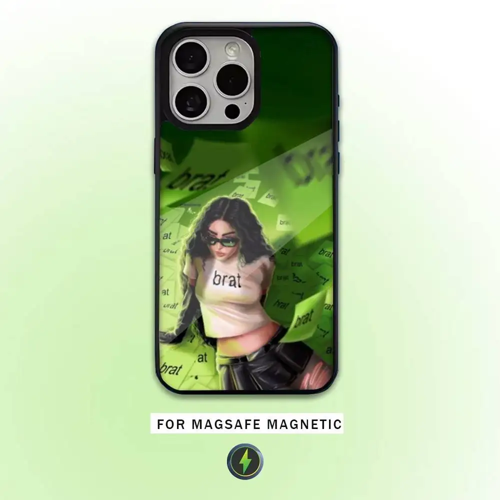 حافظة هاتف C-Charli XCX Brat لهاتف iPhone17,16,15,14,13,12,11 Plus، Pro Max شحن لاسلكي مغناطيسي Magsafe